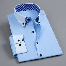 Los hombres largos de la manga de la camisa Formal de vestir fácil nueva moda Collar doble Color sólido negocio trabajo de oficina inteligente camisa Casual 2024 - compra barato