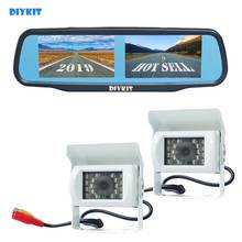 Diykit monitor de espelho retrovisor para carro, 4.3 "+ ir noite visioin ccd à prova d'água, câmera traseira de backup para carro e caminhão 2024 - compre barato