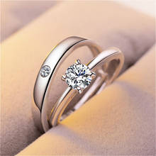 Anéis ajustáveis de zircão para noivado, para mulheres, cor prateada, anéis de casamento, cristais austríacos, joia t1, 1 conjunto 2024 - compre barato