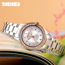 Skmei relógio de pulso feminino de aço inoxidável 1534, relógio com pulseira de diamante inovador, à prova d'água 2024 - compre barato