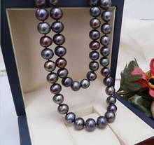 Beautiful 8-9mm Natural tahitian black pearl necklace 18" yellow ball clasp +AAA 2024 - buy cheap