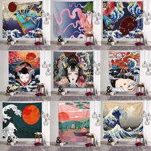 Tapiz colgante japonés con estampado de olas Kanagawa, ballena, Arowana, ciervo, serpiente, tótem para colgar en la pared, tapices bohemios, colcha, manta 2024 - compra barato