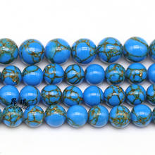 4/6/8/10/12mm howlita azul hilado de oro cuentas de piedra sueltas redondas para accesorios joyería hacer pulsera 15 ''hilo 2024 - compra barato