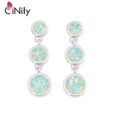 CiNily Green Fire Opal Dangling Earrings Silver Plated Round Stone Long Drop Earring Bohemia BOHO Summer Korean Jewelry Female 2024 - buy cheap