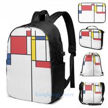 Impressão gráfica engraçado piet mondrian carga usb mochila masculino sacos de escola saco de viagem bolsa para portátil 2024 - compre barato