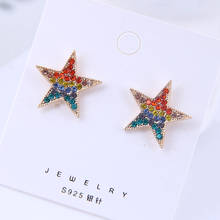 Brincos pendentes de cristal, joias da moda em multi cores com estrela e ouro 2024 - compre barato