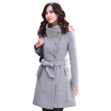 Women's Woolen Jacket Coat Autumn Long Slim Cardigan Winter  Single-breasted Coats Thick Warm Feminine Overcoat With Belt 2024 - buy cheap