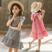 2020 New Arrival Summer Kids and Teenager Girls V-neck Plaid Dress Children Sleeveless Beach Dress Girls Summer Clothes, #8667 2024 - buy cheap