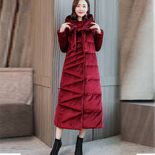 down cotton Warm Winter Coat Women Long Parka gold velvet Bow Solid color thick Korean fashion Hooded Coat Women Winter Jacket 2024 - buy cheap