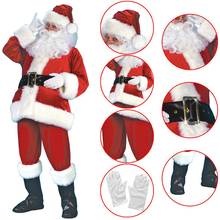 7 шт. пижамный комплект на Рождество, костюм для взрослых с велюровым утеплителем кожи для косплея, Санта Клаус одежда для детей Рождественский реквизит для вечеринок, костюм для взрослых 2024 - купить недорого