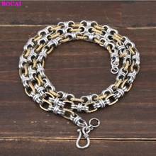 BOCAI S925 Sterling Silver Necklace Yellow Copper Fashion  Buddhist Vajra Pastle Neck Chain Pure Argentum Amulet Jewelry 2024 - buy cheap