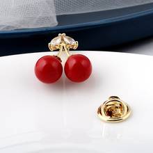 Red Cherry Brooch Female Cute Japanese Pin Fixed Clothes Neckline Zircon Malfunction-proof Buckle Women Accessories Wholesale 2024 - buy cheap