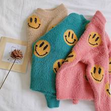 Осенне-зимняя детская одежда, свитер для девочек, детская бархатная вязаная верхняя одежда для малышей, Детские милые пуловеры со смайликами, 3 цвета 2024 - купить недорого