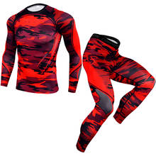 Conjunto de roupas esportivas de compressão para homens, camiseta e calça justas com manga comprida, roupa fitness para treinamento, academia e ioga 2024 - compre barato