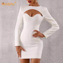 Women's White Long Sleeve Openwork Sexy Bodycon Bandage Mini Dress Celebrity Party Club 2019 Vestidos Dress 2024 - buy cheap