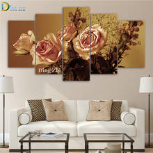 Pintura de diamante 5D para decoración del hogar, cuadro de arte de pared rosa, flor Retro, 5 paneles, bordado de diamantes, regalo, imagen de diamantes de imitación, costura 2024 - compra barato