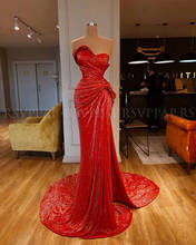 Vestido longo vermelho feminino de noite, novidade, vestido elegante sem alças, estilo sereia, dubai, árabe, vestidos formais, 2021 2024 - compre barato