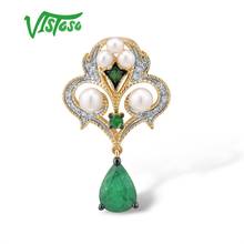 VISTOSO Gold Pendants For Women Authentic 14K 585 Yellow Gold Magic Emerald Fresh Water Pearl Diamond Elegant Fine Jewelry 2024 - buy cheap