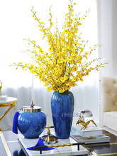 Креативная керамическая ваза Ретро синяя кисточка с крышкой Цветочная композиция аксессуары гидропоника украшение дома цветы вазы 2024 - купить недорого