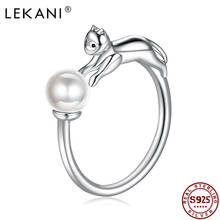 LEKANI Real Silver 925 Rings Naughty Cat with Ball Open Finger Rings For Women Shell Pearl Free Size Silver Fine Jewelry Best 2024 - buy cheap