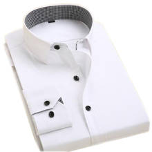 Camisa social masculina com gola v, camisa social para homens de manga comprida slim fit em cor sólida e xadrez 2024 - compre barato