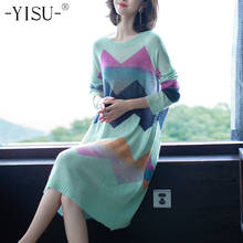 YISU Autumn Winter New Women's Sweater Mohair O-neck Loose long Sleeve Candy Color Casual Pullovers Fashion Sweater dress Women 2024 - buy cheap