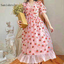 Sanishroly Summer Women's Sexy V-Neck Belt Strawberry Dress Short Sleeve Sequins Mesh Dress Female Long Net Yarn Vestidos CD118 2024 - buy cheap