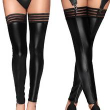 Women PU Faux Leather Stockings Knee High Socks Long Boot Thigh-High Stockings Black Mesh Spliced Sexy Leggings 2024 - buy cheap