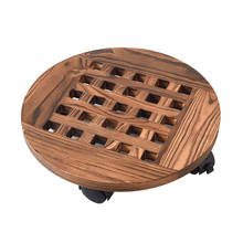 Flower Stand Rolling Wooden Planter Pot Receptacle Mobile With Wheels Round Gardening Tray 2024 - buy cheap