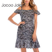 Jocoo Jolee Women Strap Floral Print Ruffled Mini Dress Elegant Off Shoulder Slim Chiffon Dress Casual Summer Beach Party Dress 2024 - buy cheap