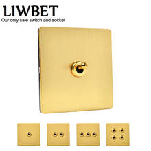 LIWBET Gold Color 1 Gang / 2 Gang / 3 Gang / 4 Gang 2 Way Wall Switch And Stainless Steel Panel Light Switch With Copper Toggle 2024 - buy cheap