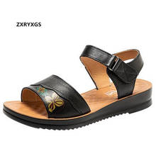 Famous 2021 New Summer Round Toe Hollow Sandals Genuine Leather Sandals Fashion Casual Sandals Comfort Soft Women Flat Sandals 2024 - buy cheap