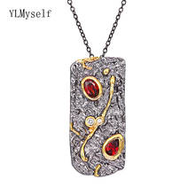 Hip hop rock Rectangle Pendant Red Cubic zirconia Necklace Women Cool Jewelry Suspension Pendants for Holiday accessories 2024 - buy cheap