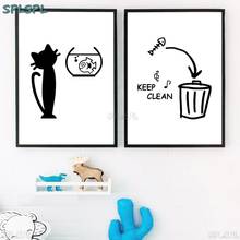 Cat Fish Posters and Prints Nursery Baby Room Decor Canvas Painting Abstract Black and White Wall Art Picture for Kids Room 2024 - buy cheap