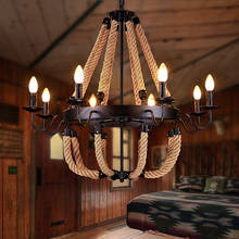 Винтажные американские креативные подвесные светильники E14 из пеньковой веревки в стиле ретро + подвесные светильники из кованого железа для гостиной 2024 - купить недорого