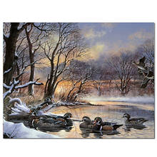 Full Square Round 5D DIY A flock of ducks diamond painting by numbers Diamond Embroidery Cross Stitch Mosaic snow landscape Gift 2024 - buy cheap