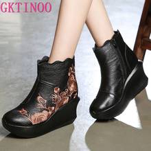 GKTINOO Embroider Handmade Boots For Women Genuine Leather Ankle Shoes Vintage Platform Women Shoes Round Toes Wedges Boots 2024 - buy cheap