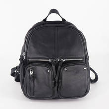 Multi-pocket Women Backpack Genuine Leather Large Capacity Travel Bag Female Vintage Schoolbag Knapsack Black High Quality 2024 - купить недорого