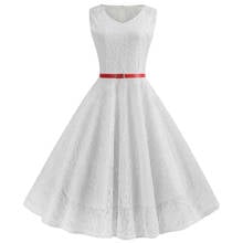 Vestido de encaje Floral blanco Vintage para mujer, Túnica sin mangas con cuello en V, vestido Sexy de fiesta Retro de los años 50, vestido de Swing grande 2024 - compra barato