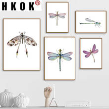 HKOK Abstract Canva Painting Poster Print Animal Modular Insect Dragonfly Watercolor Wall Art Picture Home Decor For Living Room 2024 - buy cheap