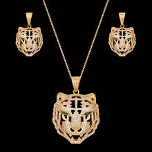 Zlxgirl-Colgante con forma de tigre para hombre, conjunto de joyería con pendientes, perfecto mirco, empedrado de circonita, collar de boda de cobre, orejas 2024 - compra barato