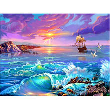 5D Diy diamond Painting Sunrise sailing scenery full square round drill Needlework embroidery Mosaic Cross Stitch Seascape 2024 - buy cheap