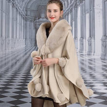 Winter Cape Women Faux Rabbit Fur Big Fur Turn-down Collar Poncho With Ball Plus Size Loose Thick Cardigan Cloak Coat 2024 - buy cheap