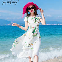 Женское платье YOLANFAIRY весна-лето 2021, пляжные шелковые платья 100% для женщин, одежда, длинное Цветочное платье в стиле бохо, женское платье 7108 2024 - купить недорого