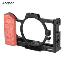 Andoer-jaula para cámara vlog, Compatible con cámara Sony ZV1, con mango de madera, Zapata fría para montaje de micrófono, luz LED 2024 - compra barato