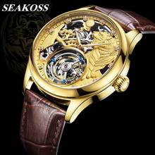 Relógio zodíaco tigre super esqueleto, relógio masculino de couro, mecânico, de vidro de safira 2024 - compre barato