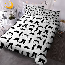 BlessLiving Mustaches Bedding Set Black and White Hipster Comforter Cover 3-Piece Cute Bed Cover Set for Boy Man Parrure De Lit 2024 - buy cheap