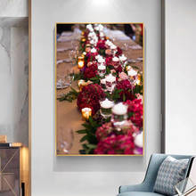 Christmas Decorative Red Flower Canvas Painting Wine Glass Dinner Posters and Prints Cuadros Wall Art Food Picture Living Room 2024 - buy cheap