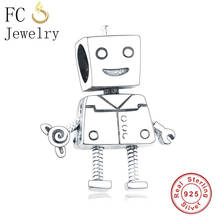 FC Jewelry Fit Original Brand Charm Bracelet 925 Silver Robot Hand With Rose Flower Beads For Making Women's Day Berloque 2019 2024 - buy cheap