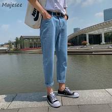 Jeans Mens Ankle-length Skinny Korean Style All-match Blue Leisure Pencil Denim Trousers Causal High Quality Middle Waist Men 2024 - buy cheap